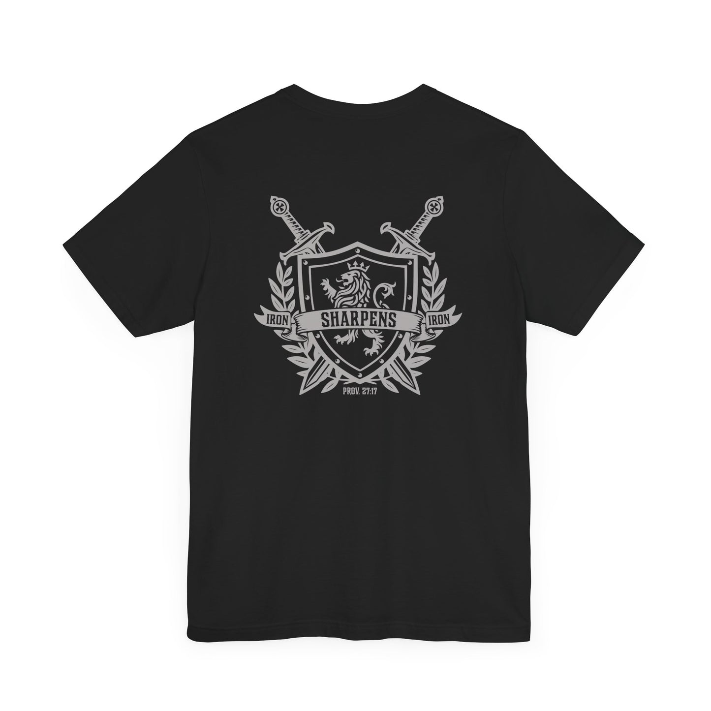 Iron Sharpens Iron Shirt T-Shirt Black Proverbs 27:17 Christian Sword Shield Lion