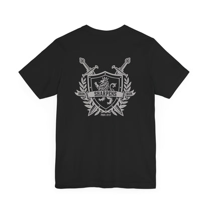 Iron Sharpens Iron Shirt T-Shirt Black Proverbs 27:17 Christian Sword Shield Lion