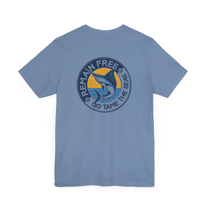 Remain Free Marlin Fishing Shirt Steel Blue Tame The Seas