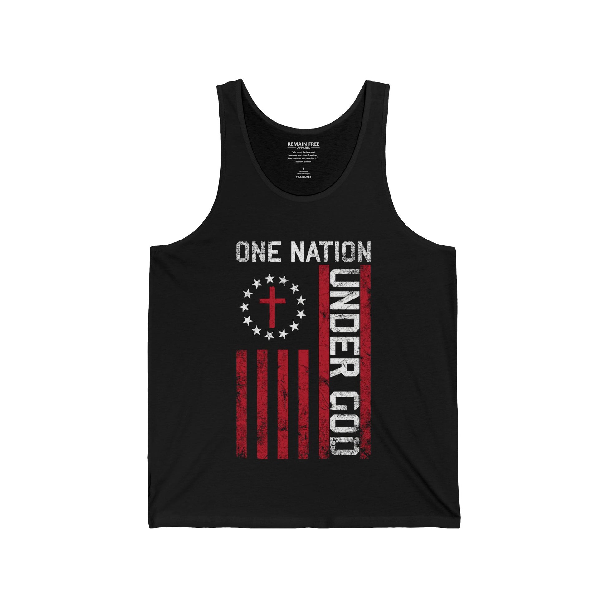 One Nation Under God Tank Top Flag USA Black Front