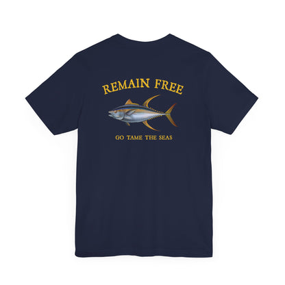 Yellowfin Tuna Remain Free T-Shirt Shirt Navy Fishing Sea Angler